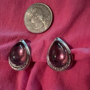 Very pretty Amethyst colored stone, and silver tone faux diamonds - earrings